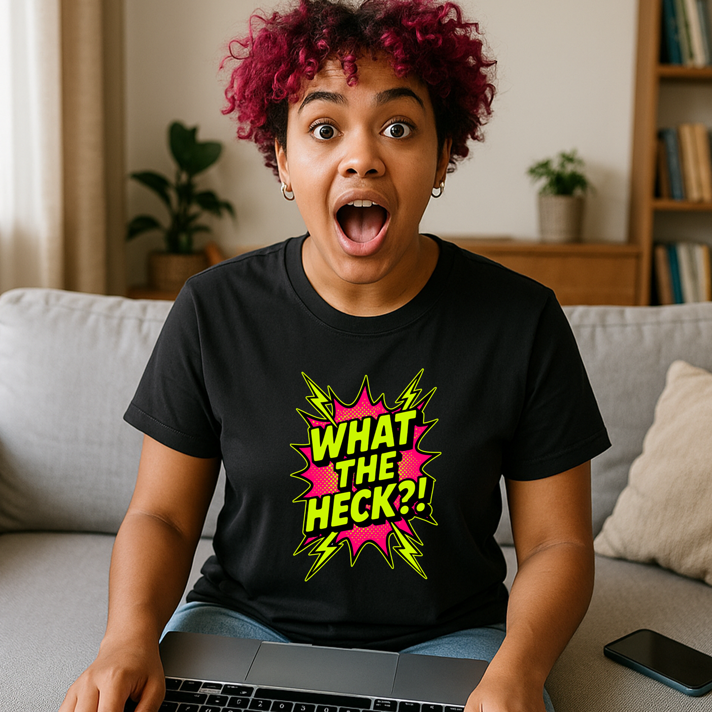 What The Heck?! Neon Meme Shirt – TikTok Viral Graphic Tee, Bold Y2K Style Unisex T-Shirt