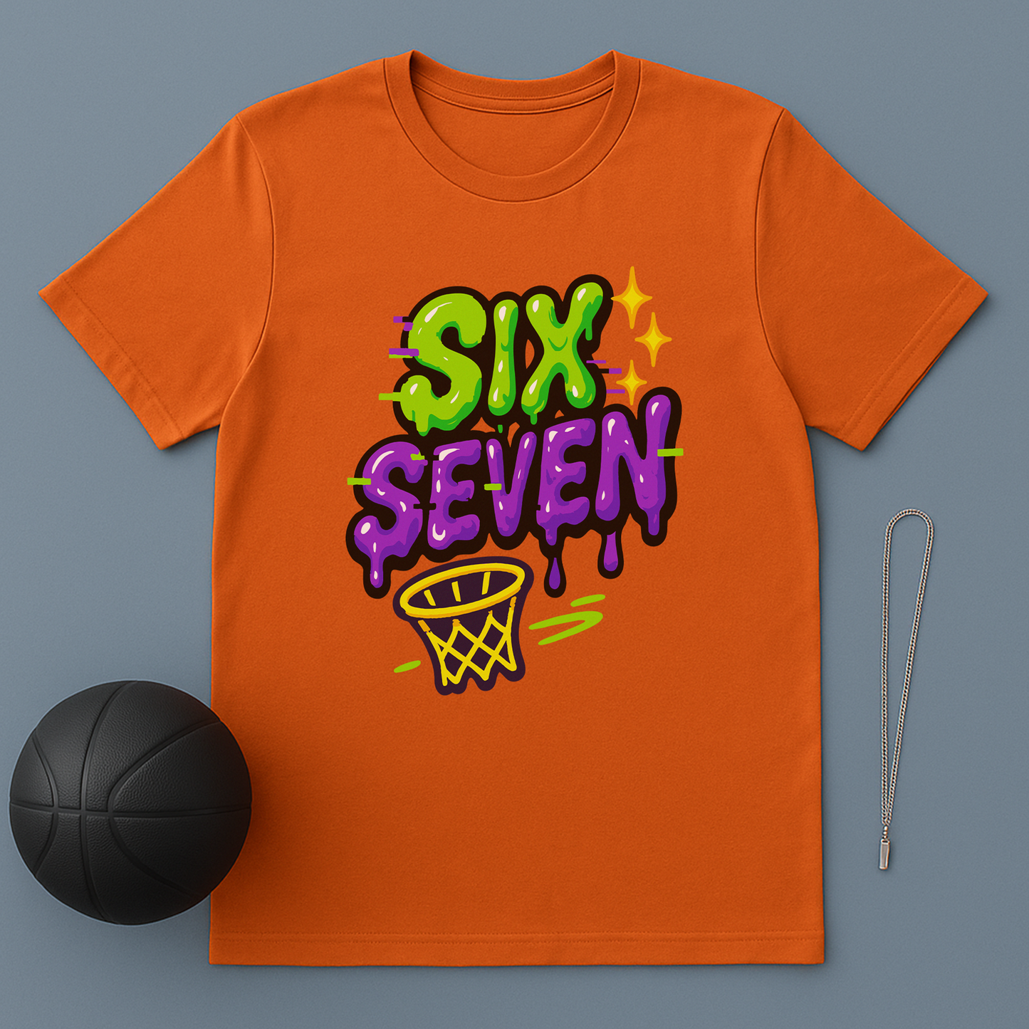 Six Seven Drip T-Shirt – Slime Font Basketball Meme Tee, TikTok Phrase Shirt