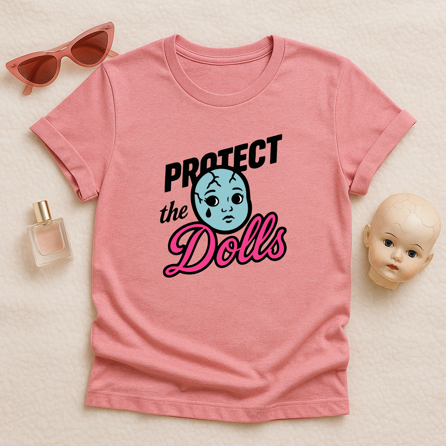 Protect the Dolls Graphic Tee – Trans Rights Shirt with Retro Dollface, LGBTQ+ Pride Apparel