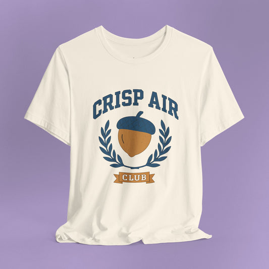 Autumn Nature Graphic T-Shirt – “Crisp Air Club” Acorn Crest Fall Coffee Walk Tee