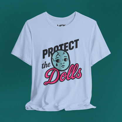 Protect the Dolls Graphic Tee – Trans Rights Shirt with Retro Dollface, LGBTQ+ Pride Apparel