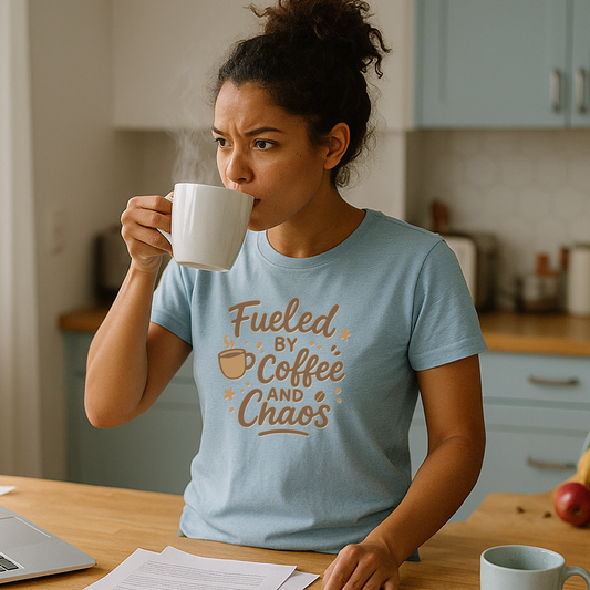 Fueled by Coffee & Chaos T‑Shirt – Relatable Mom/Teacher Humor Tee