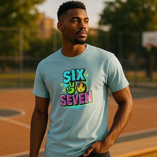 Six Seven T‑Shirt – Meme Slang Tee, TikTok Phrase & Basketball Humor