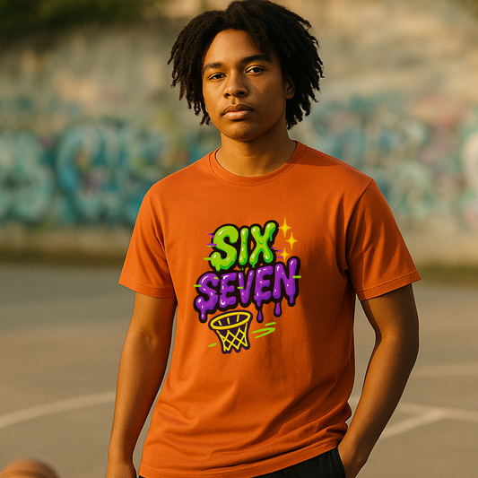 Six Seven Drip T-Shirt – Slime Font Basketball Meme Tee, TikTok Phrase Shirt