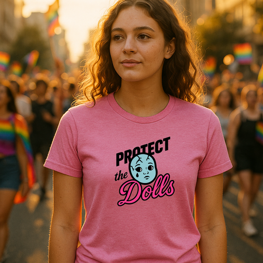 Protect the Dolls Graphic Tee – Trans Rights Shirt with Retro Dollface, LGBTQ+ Pride Apparel