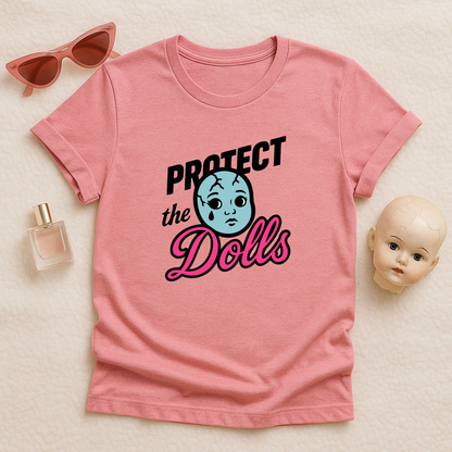 Protect the Dolls Graphic Tee – Trans Rights Shirt with Retro Dollface, LGBTQ+ Pride Apparel