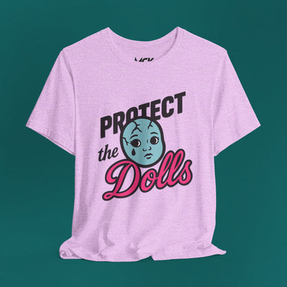 Protect the Dolls Graphic Tee – Trans Rights Shirt with Retro Dollface, LGBTQ+ Pride Apparel