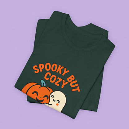 Cozy Ghost Halloween Shirt – Spooky Season Pumpkin Tee, Fall Aesthetic Graphic for Teachers & Moms, Cute Autumn Latte Vibes