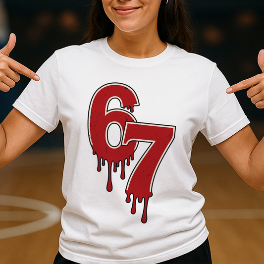 Youth Halloween 67 Shirt – Dripping Number Meme Tee, Blood-Drip Graphic, Spooky Season - Youth Sizes