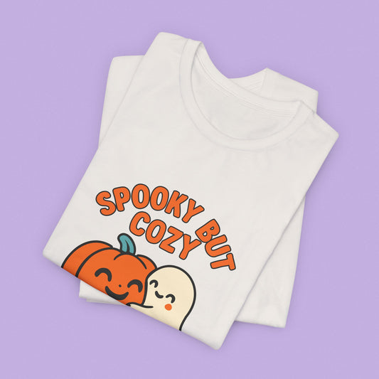 Cozy Ghost Halloween Shirt – Spooky Season Pumpkin Tee, Fall Aesthetic Graphic for Teachers & Moms, Cute Autumn Latte Vibes
