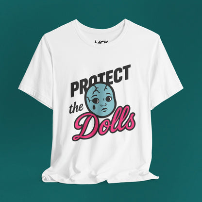 Protect the Dolls Graphic Tee – Trans Rights Shirt with Retro Dollface, LGBTQ+ Pride Apparel