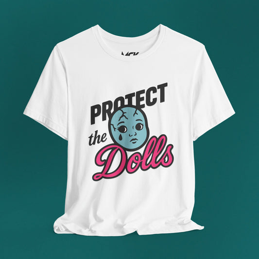 Protect the Dolls Graphic Tee – Trans Rights Shirt with Retro Dollface, LGBTQ+ Pride Apparel