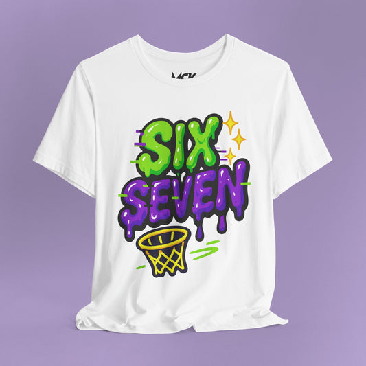Six Seven Drip T-Shirt – Slime Font Basketball Meme Tee, TikTok Phrase Shirt