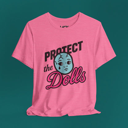 Protect the Dolls Graphic Tee – Trans Rights Shirt with Retro Dollface, LGBTQ+ Pride Apparel