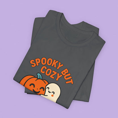 Cozy Ghost Halloween Shirt – Spooky Season Pumpkin Tee, Fall Aesthetic Graphic for Teachers & Moms, Cute Autumn Latte Vibes