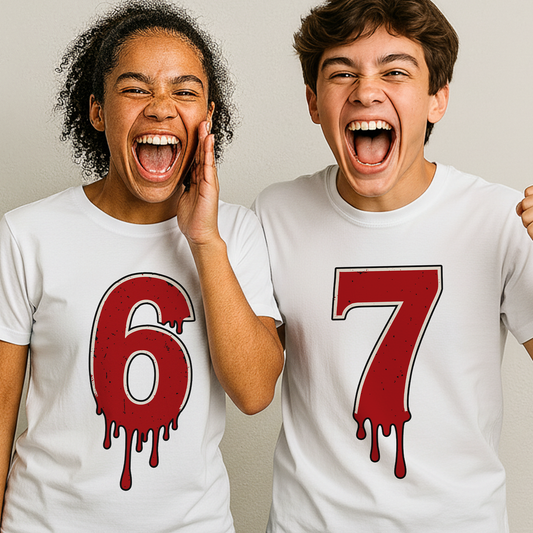 Youth Halloween 67 "7 Shirt" – Dripping Number Meme Tee, Blood-Drip Graphic, Couples Matching 6 or 7, Spooky Season | Youth Sizes